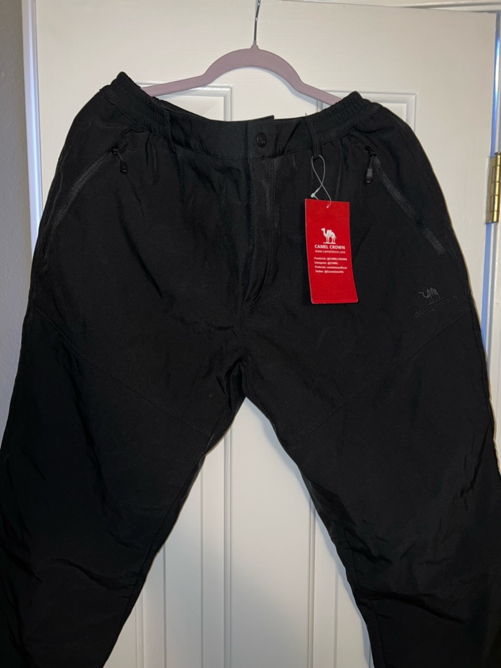 Camel Crown Men's Black Jogger Sweatpants with Zip Pockets